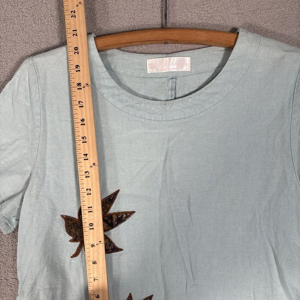 Baletti‎ Vitorino Top Women’s Size M Leaf Applique Slit Hem Powder Blue Bohemian - Picture 7 of 13